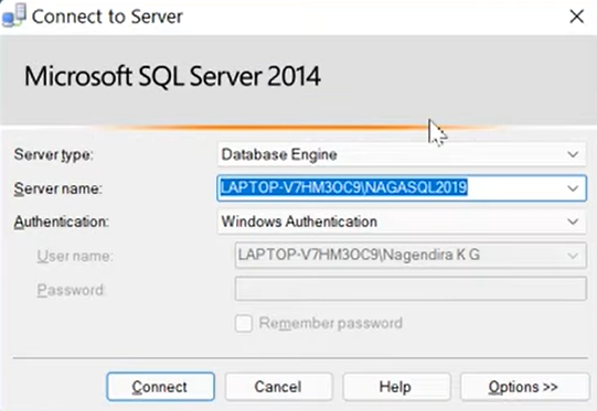 connecting to server window
